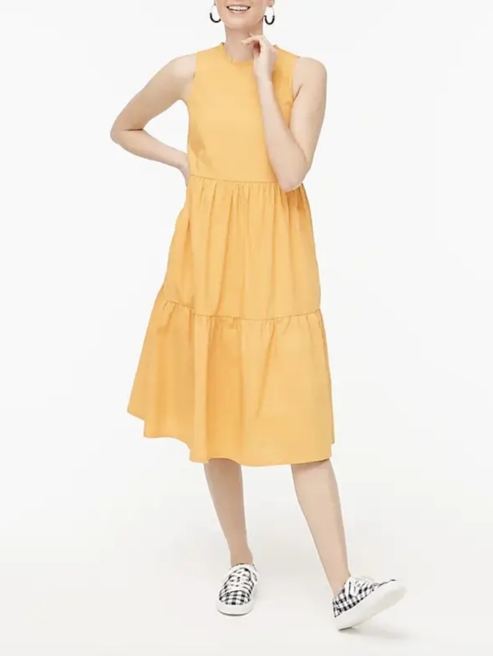 J Crew Tiered Midi Dress Saffron Orange Pockets Cotton Size 12 Boho Cottage - Picture 2 of 11